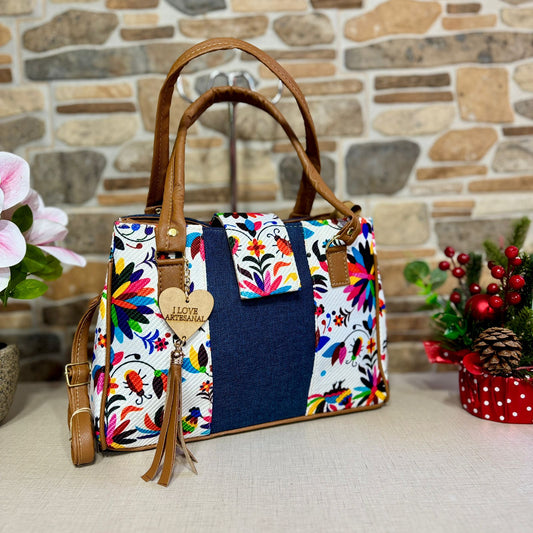 Bolsa Artesanal Floral con Estampado Mexicano