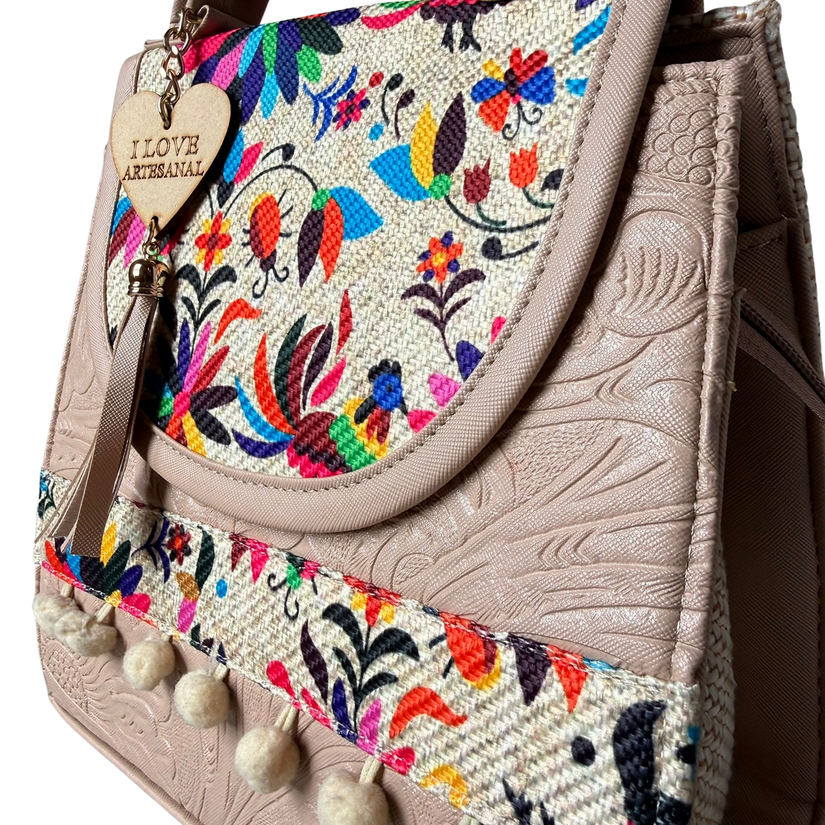Bolsa Artesanal Palo Rosa Bordado Floral | Bolso 3 en 1 Mochila y Crossbody