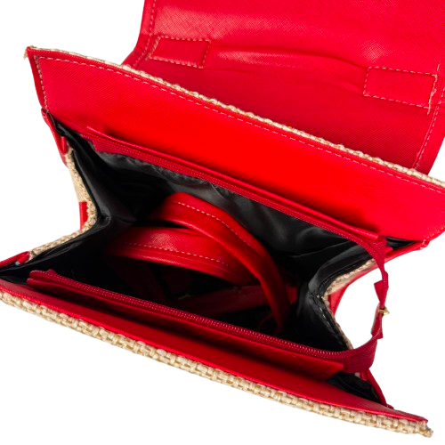 Bolso Mochila Artesanal de Yute - Edición Floral Rojo