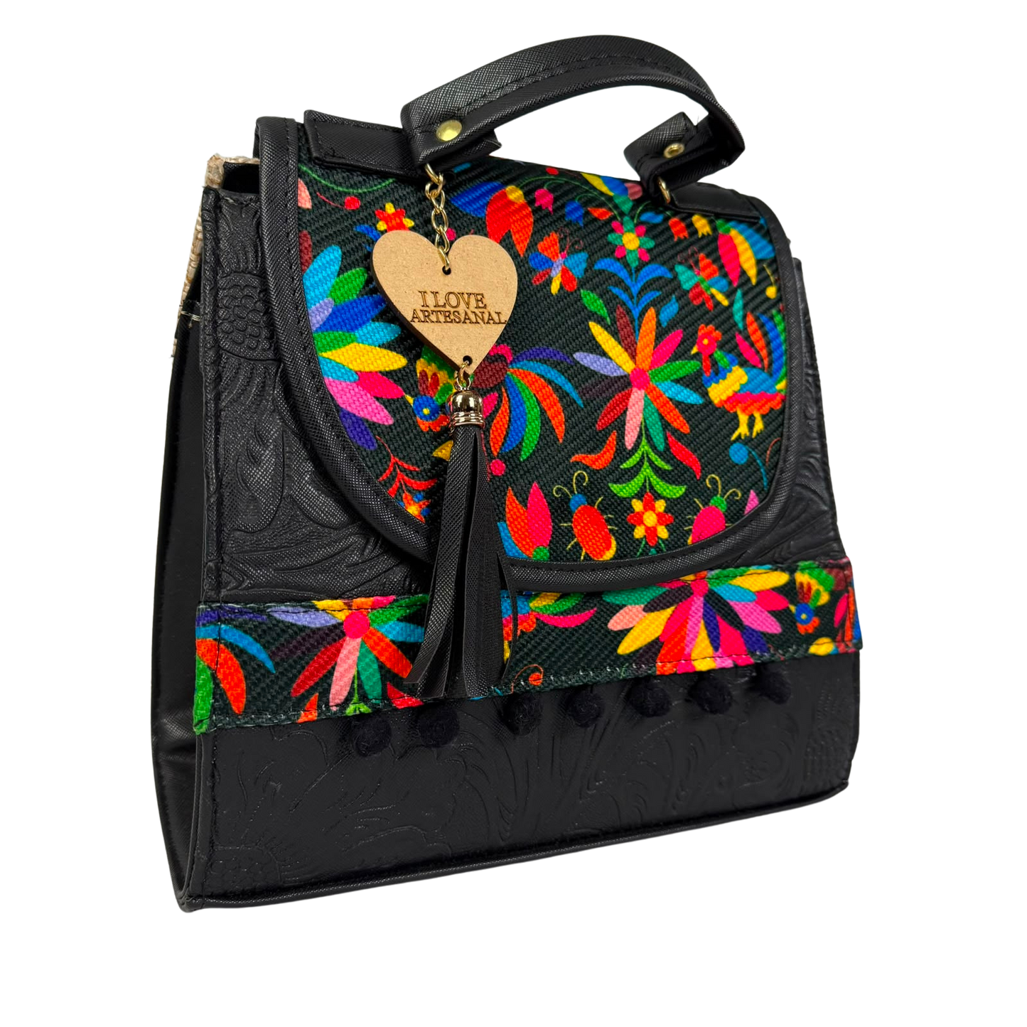 Mochila y Bolso Artesanal de Mano 3 en 1 – Bordado Mexicano Multicolor
